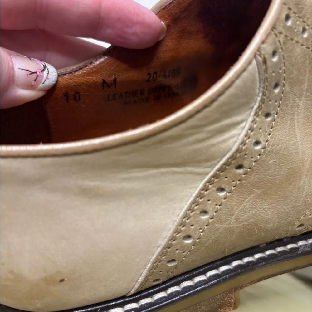 Johnston & Murphy Saddle Oxfords Mens Size 10 M Beige Leather Block Heels Italy